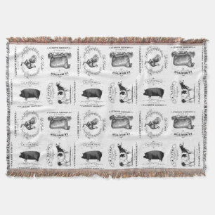 modern vintage french farm animals throw blanket