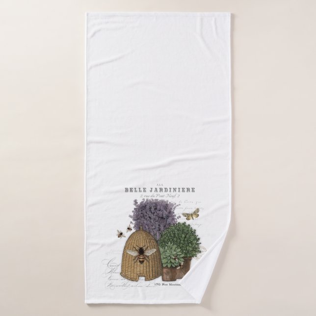 Modern vintage french farmhouse bee bath towel (Bath Towel)