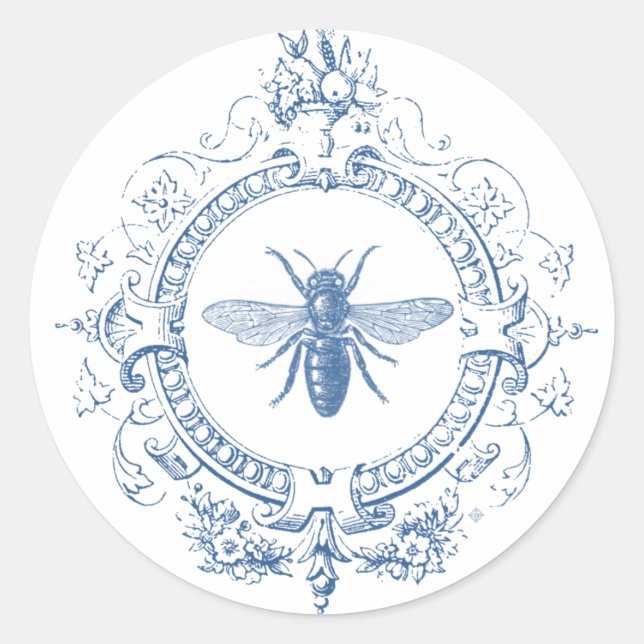 Modern Vintage French farmhouse bee Classic Round Sticker (Front)
