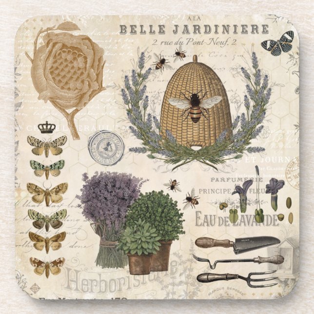 Modern Vintage French Farmhouse Bee Coaster (Front)