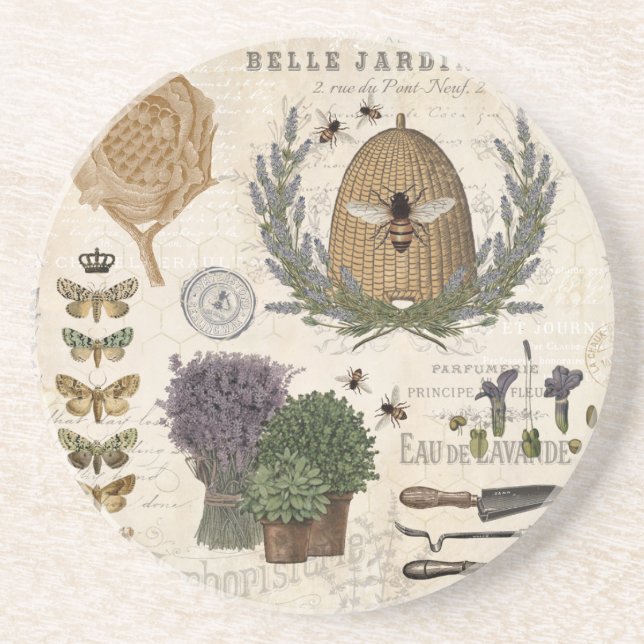 Modern Vintage French Farmhouse Bee Coaster (Front)