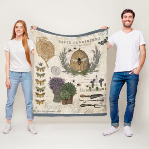 Modern vintage french farmhouse bee fleece blanket