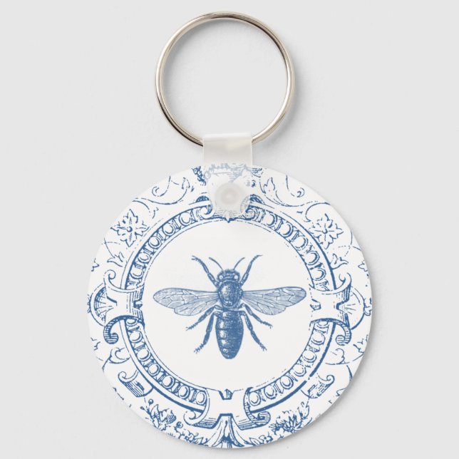 Modern Vintage French farmhouse bee Key Ring (Front)