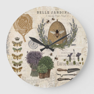 Modern Vintage French Farmhouse Bee Large Clock