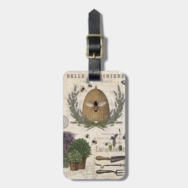 Modern Vintage French Farmhouse Bee Luggage Tag (Front Vertical)