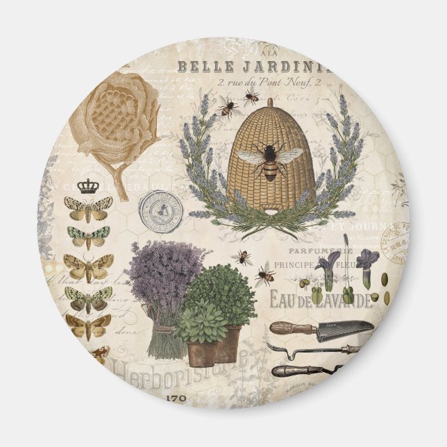 Modern Vintage French Farmhouse Bee Magnet (Front)