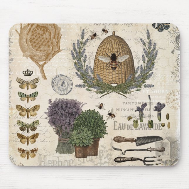 Modern Vintage French Farmhouse Bee Mouse Mat (Front)