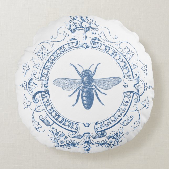 modern vintage french farmhouse bee round cushion (Front)