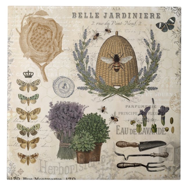 Modern vintage french farmhouse bee tile (Front)