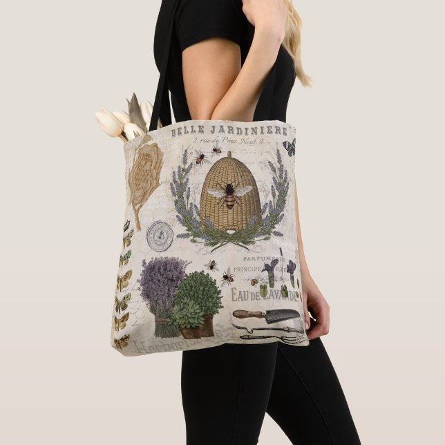 Modern vintage french farmhouse bee tote bag (Close Up)