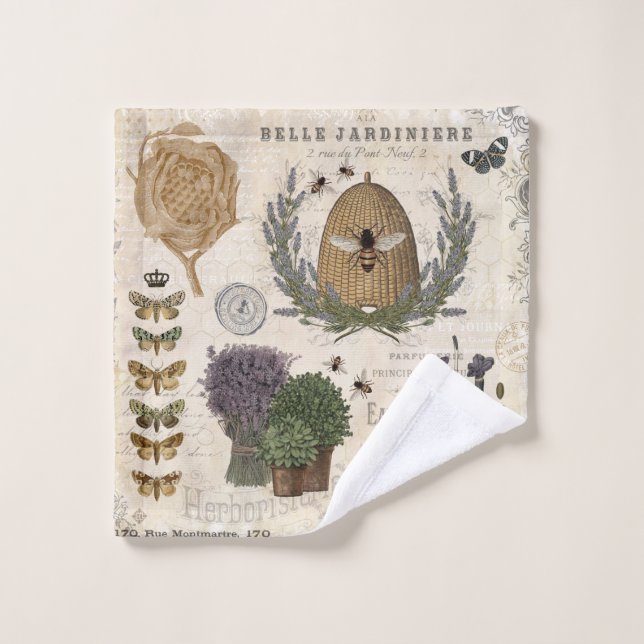 Modern vintage french farmhouse bee wash cloth (Wash Cloth)