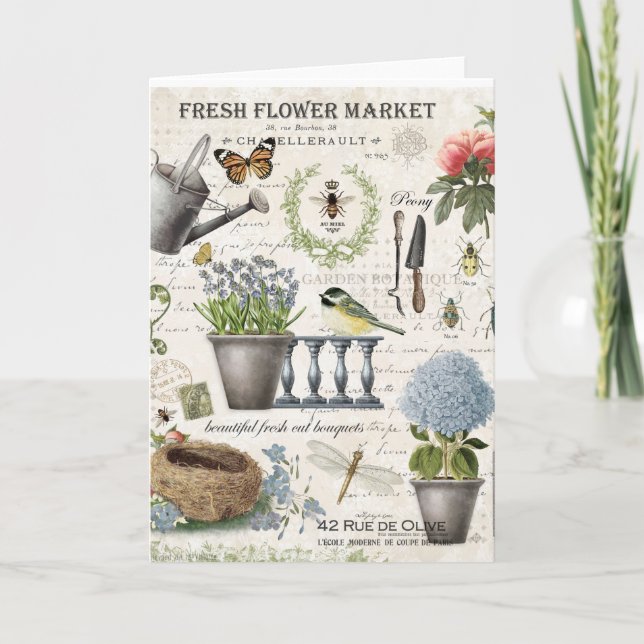 Modern Vintage french farmhouse flower garden Card (Front)