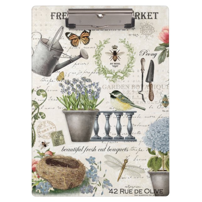 Modern Vintage french farmhouse flower garden Clipboard (Front)