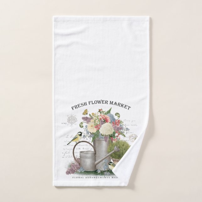 Modern Vintage french farmhouse flower garden Hand Towel (Hand Towel)