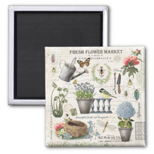 Modern Vintage french farmhouse flower garden Magnet