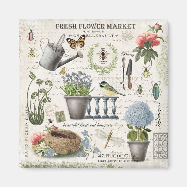 Modern Vintage french farmhouse flower garden Magnet (Front)