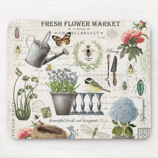 Modern Vintage french farmhouse flower garden Mouse Mat (Front)