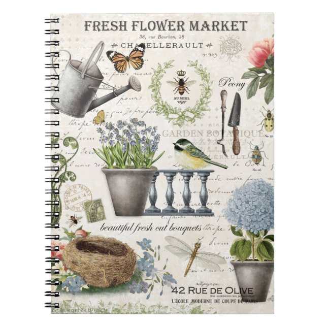 Modern Vintage french farmhouse flower garden Notebook (Front)
