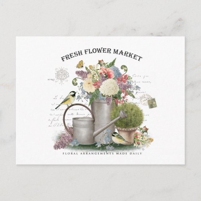 Modern Vintage french farmhouse flower garden Postcard (Front)