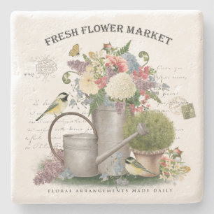 Modern Vintage french farmhouse flower garden Stone Coaster