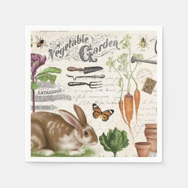 Modern Vintage French Farmhouse Garden Rabbit Napkin (Front)