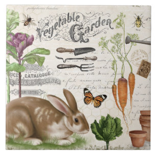 Modern Vintage French Farmhouse Garden Rabbit Tile