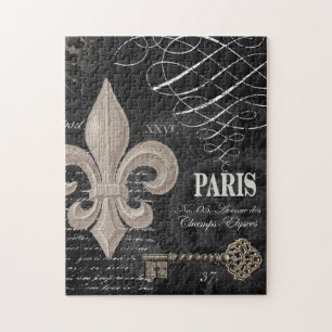 modern vintage french fleur de lis jigsaw puzzle