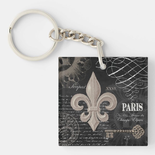 modern vintage french fleur de lis key ring (Front)