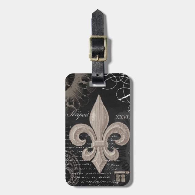 modern vintage french fleur de lis luggage tag (Front Vertical)