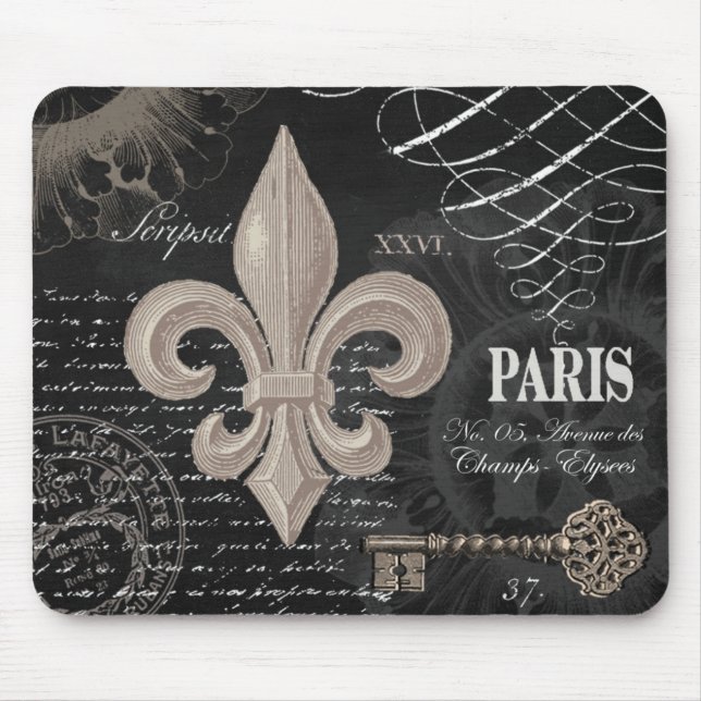 modern vintage french fleur de lis mouse mat (Front)