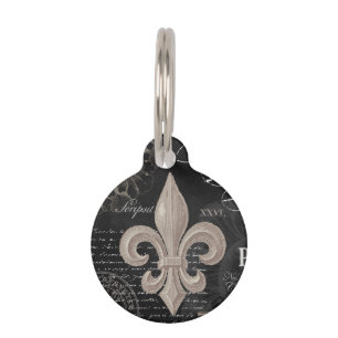 modern vintage french fleur de lis pet tag