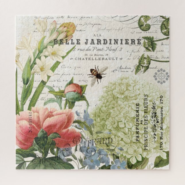 Modern Vintage French floral garden puzzle (Vertical)