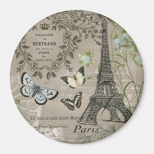 modern vintage French garden Eiffel Tower magnet (Front)