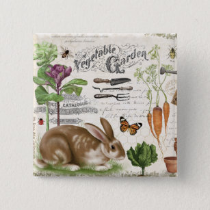 Modern Vintage French Garden Rabbit 15 Cm Square Badge