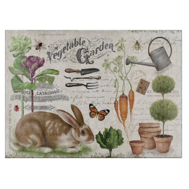 Modern Vintage French Garden Rabbit Cutting Board (Front)