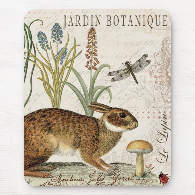 Modern Vintage French Garden rabbit Mouse Mat (Front)