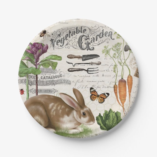 Modern Vintage French Garden Rabbit Paper Plate (Front)