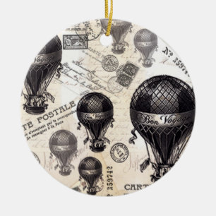 modern vintage French hot air balloons Ceramic Tree Decoration