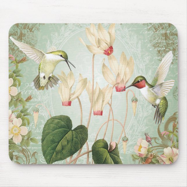 Modern Vintage French Hummingbirds Mouse Mat (Front)
