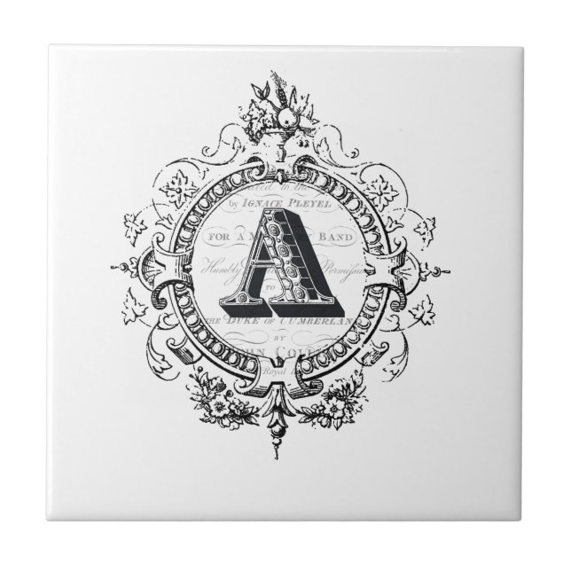 Modern Vintage French Monogram letter A Tile (Front)