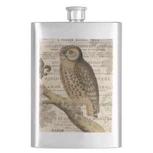 modern vintage french owl hip flask