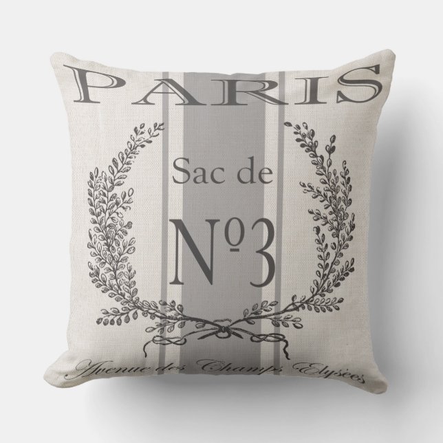 Modern Vintage French Paris grain sac Cushion (Front)