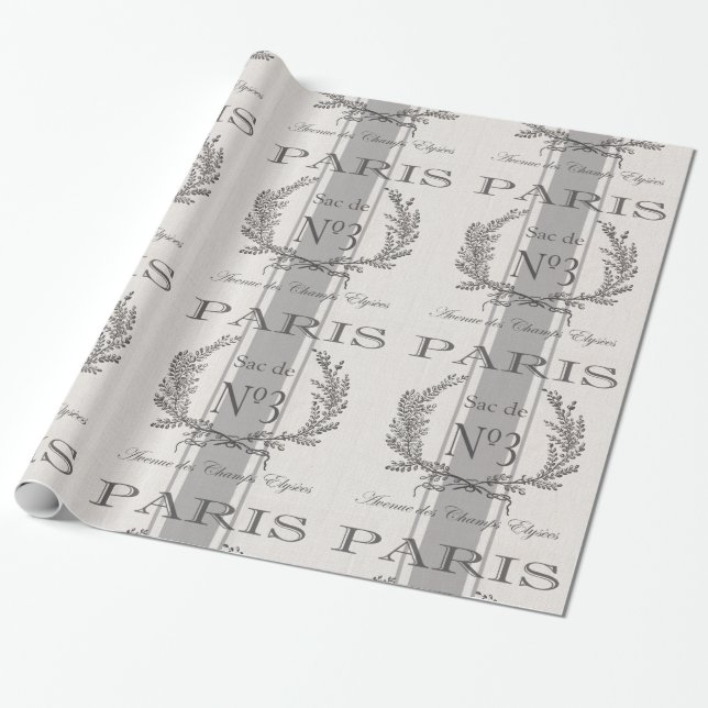 Modern Vintage French Paris grain sac Wrapping Paper (Unrolled)