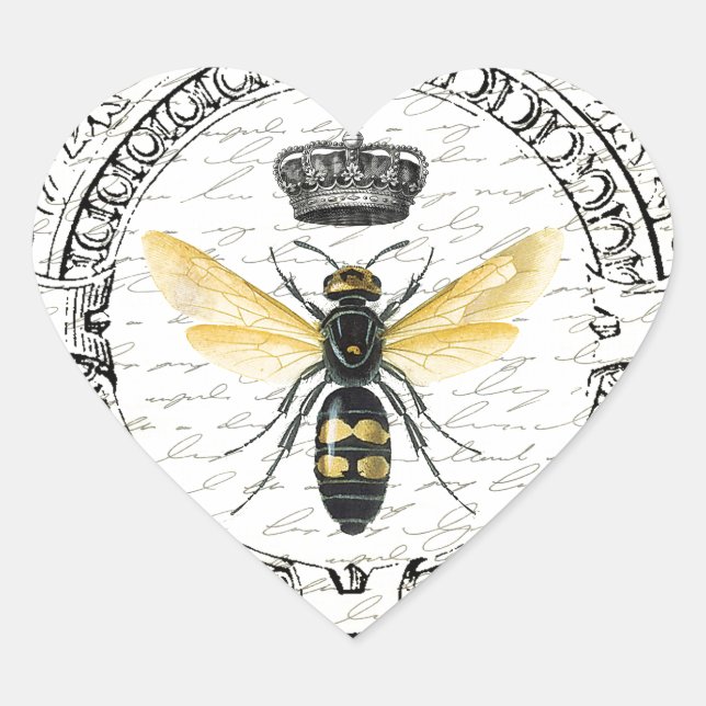 MODERN VINTAGE french queen bee Heart Sticker (Front)