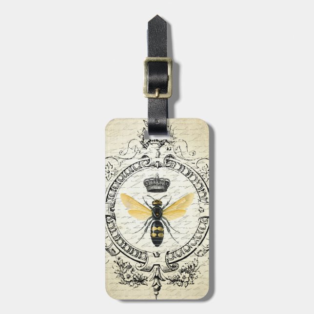 modern vintage french queen bee luggage tag (Front Vertical)