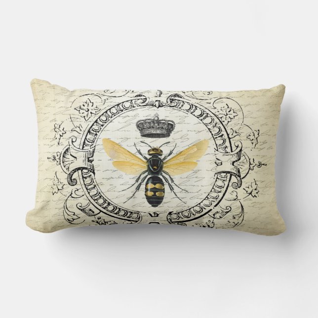 modern vintage french queen bee lumbar cushion (Front)