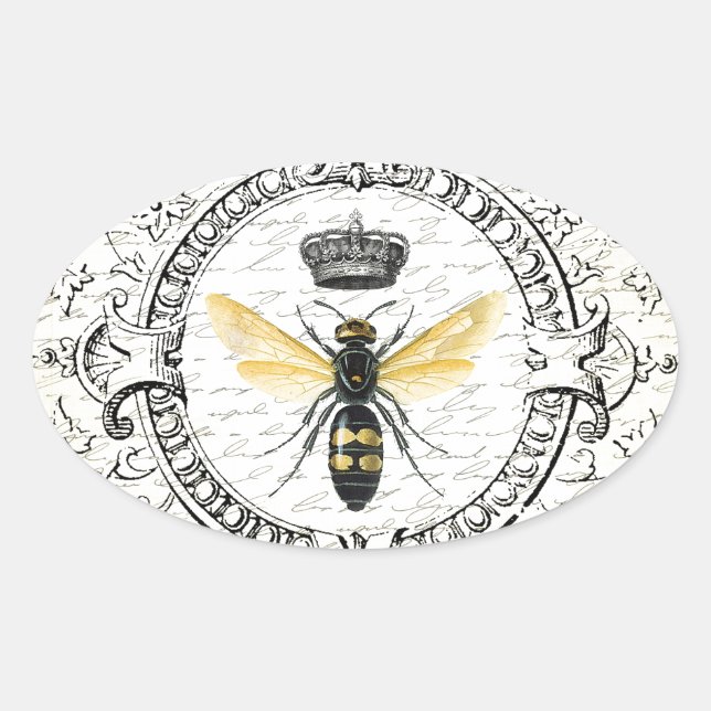 MODERN VINTAGE french queen bee Oval Sticker (Front)