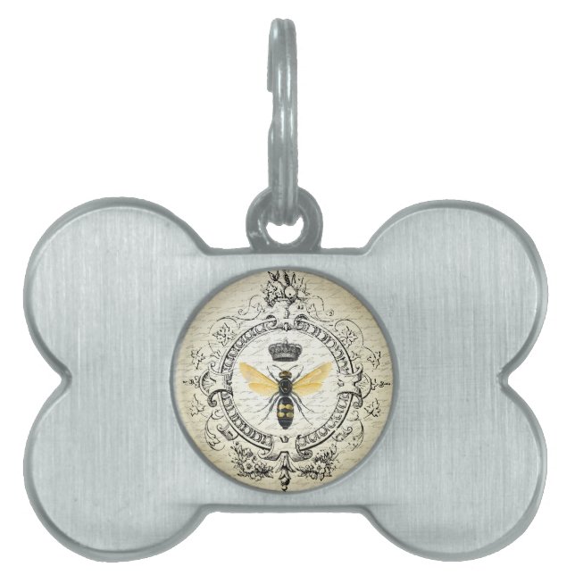 MODERN VINTAGE french queen bee Pet Name Tag (Front)