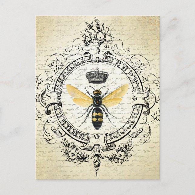Modern vintage french queen bee postcard (Front)