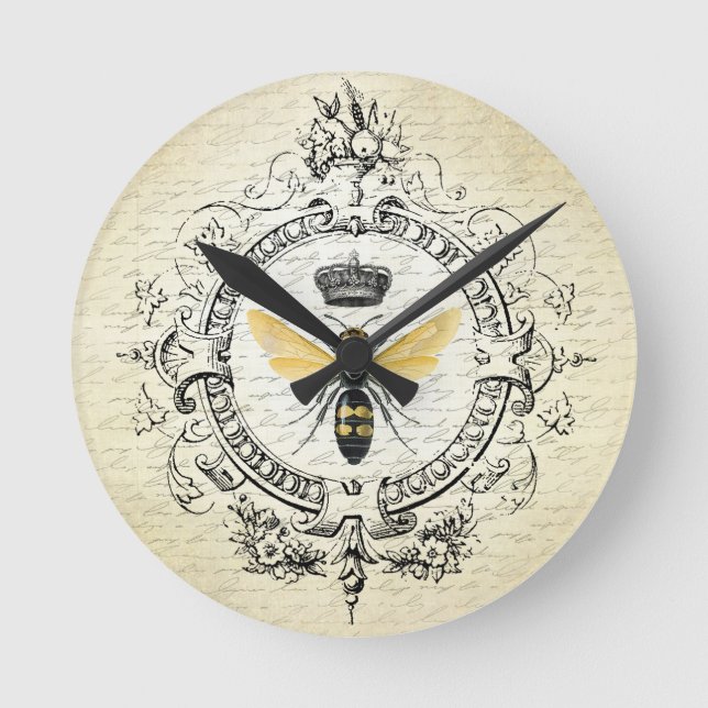 MODERN VINTAGE french queen bee Round Clock (Front)